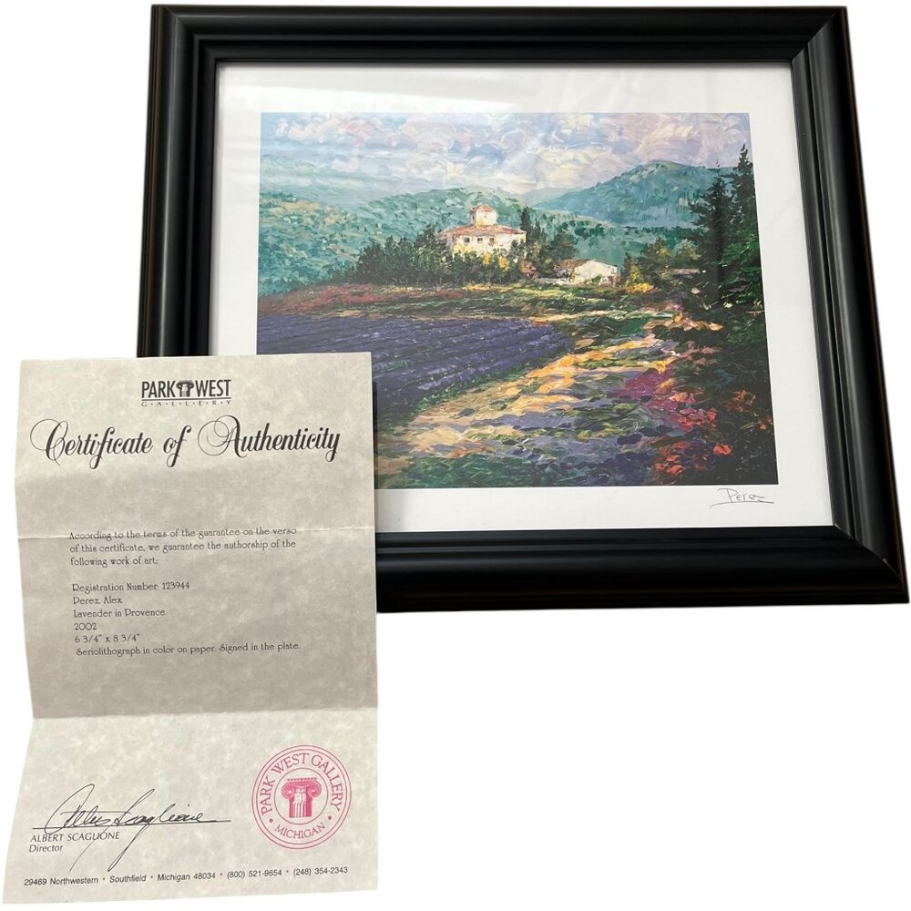 Alex Perez "Lavender in Provence" Seriolithograph COA Signed, Framed Art Print
